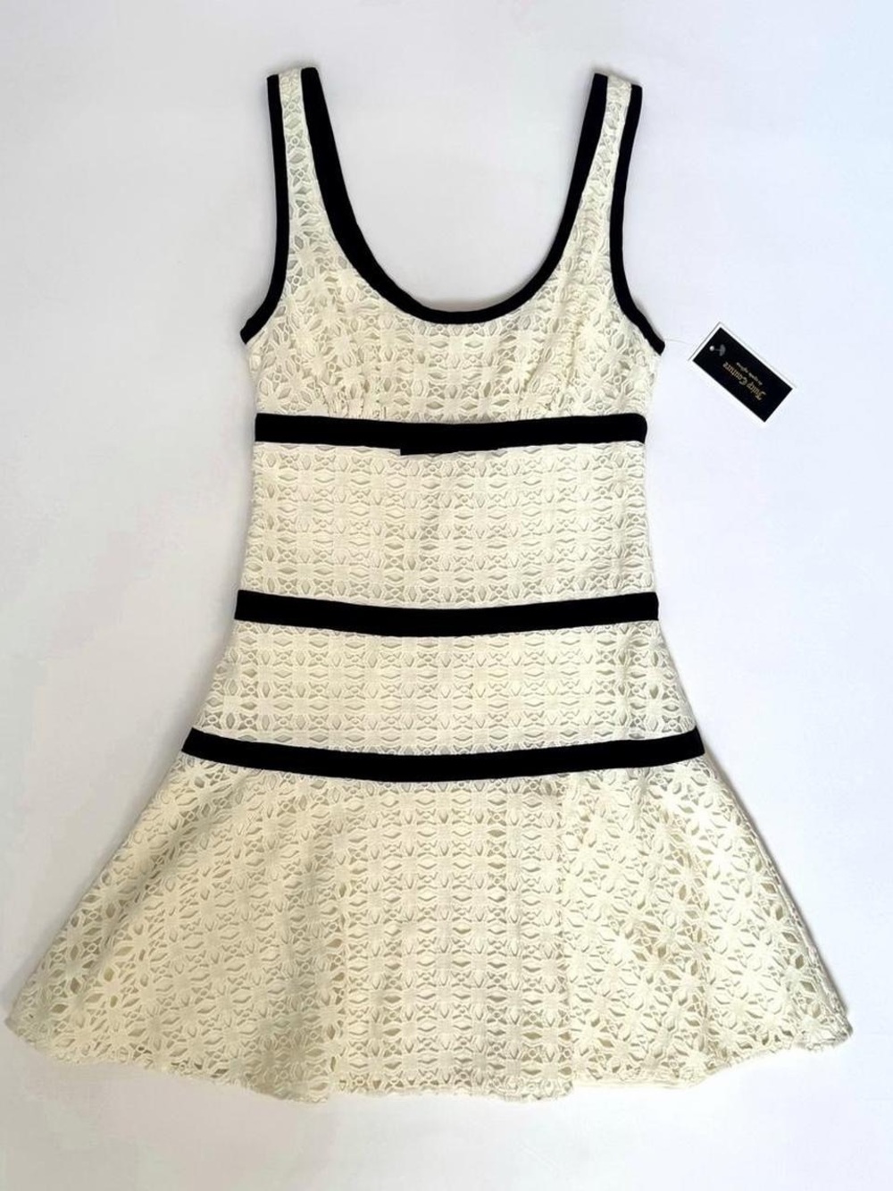 Vintage Juicy Couture 2000s Y2K Cream Lace Mini Dress with Black Trim NWT